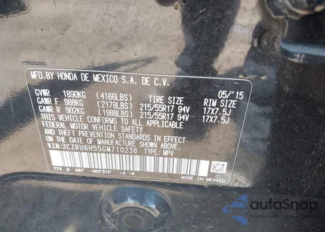 2016 Honda Hr-V Ex z USA, uszkodzony, nr VIN 3CZRU6H55GM710236